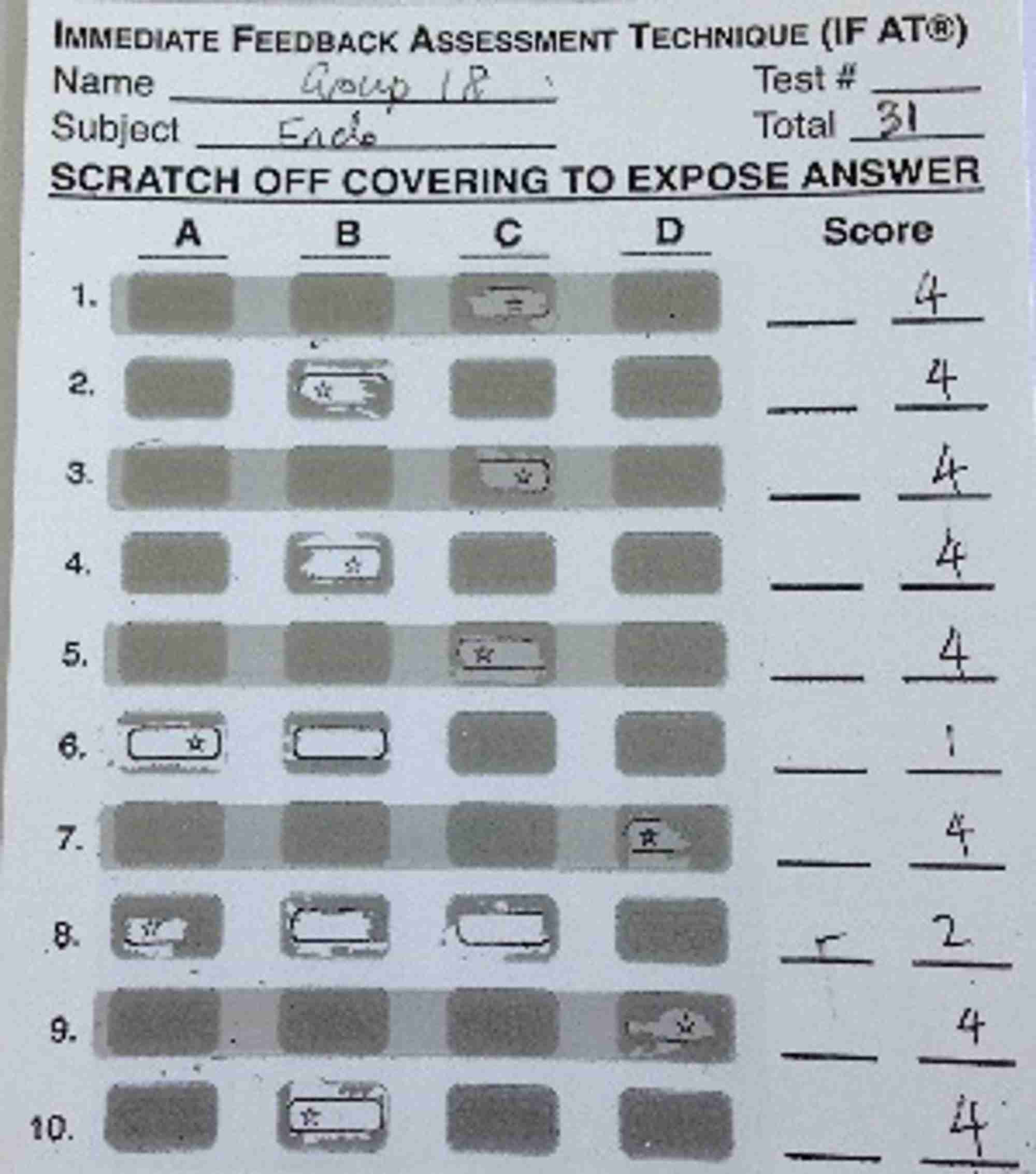 An example of the scratchcards used for the iRAT test