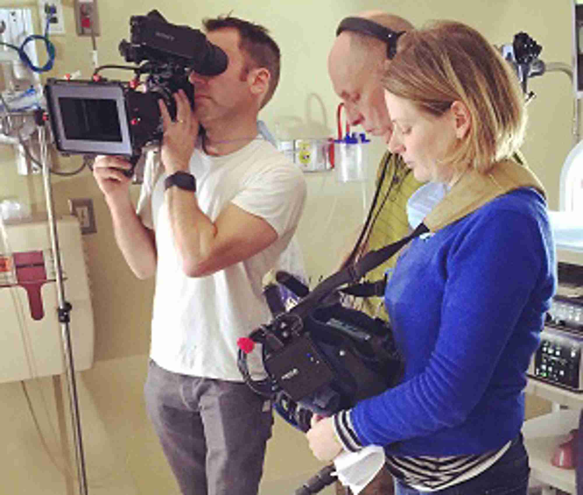 The BBC Horizon film crew setting up to film Giles on location in Boston. (C) G. Yeo