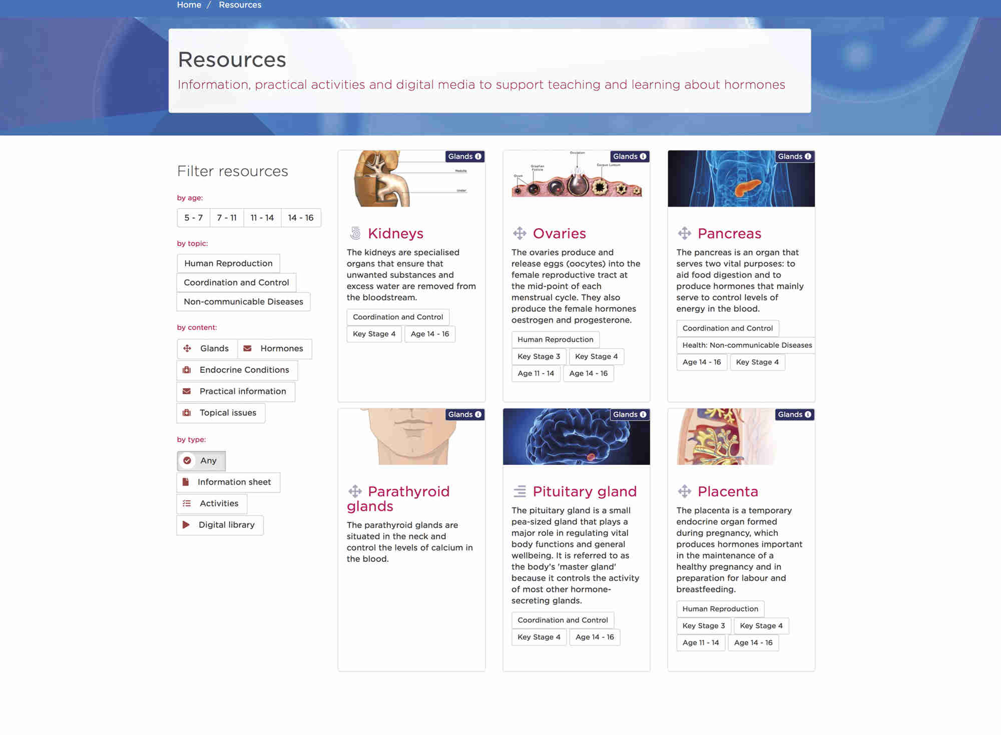 Resource filtering: in addition to student age and curriculum topic, results can be filtered by content category and type of resource, to further enhance the site’s usability.